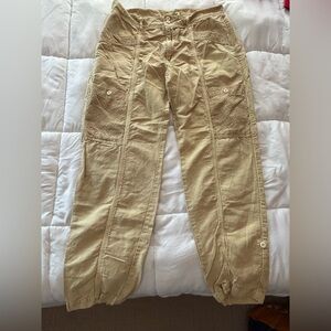Sundance Linen Cotton Pants Femme Voyage light mustard yellow Lace Roll Up 12